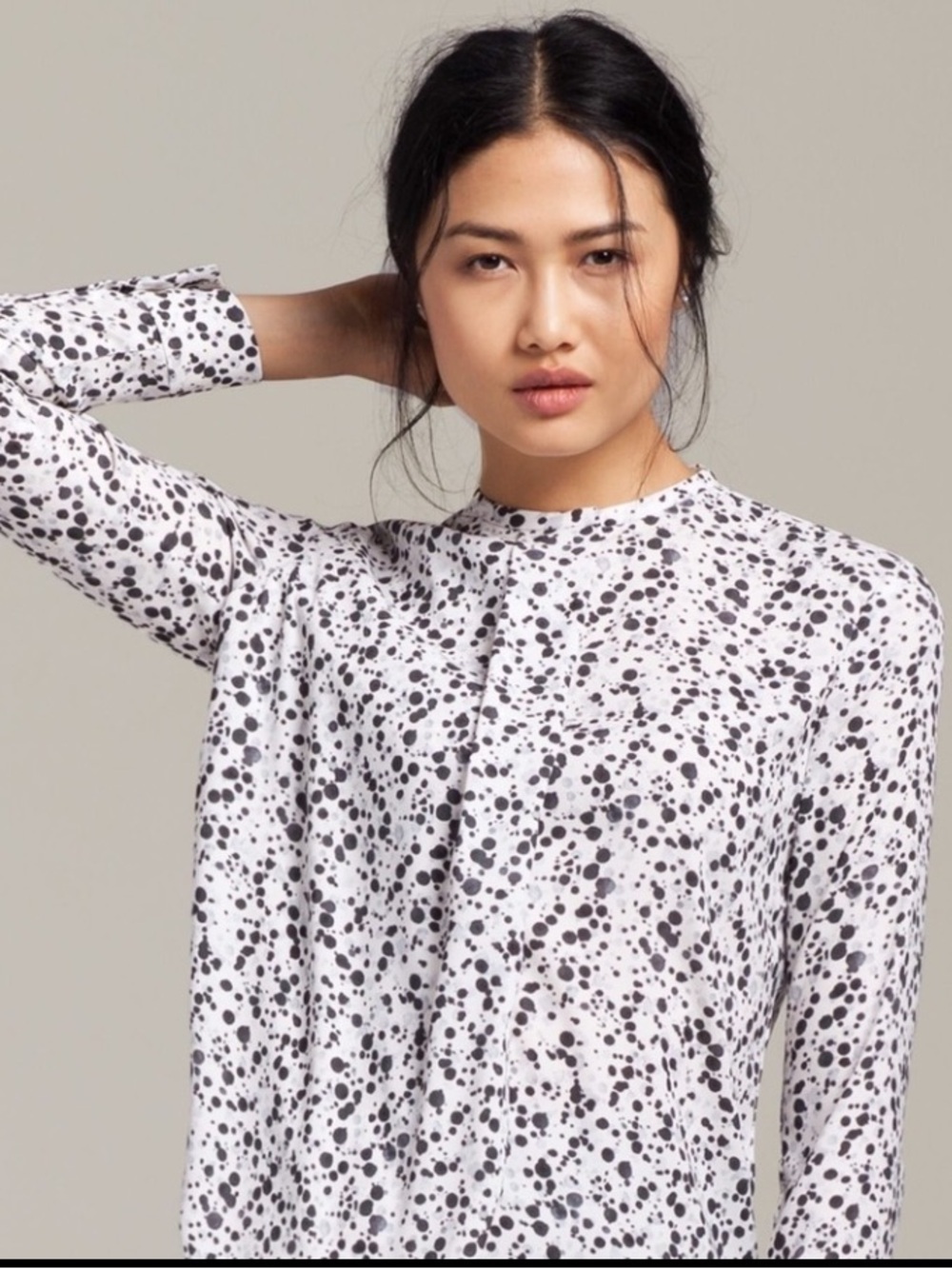 M.M. Lafleur Ginsburg Blouse Ink Drop Print White Black Size L
